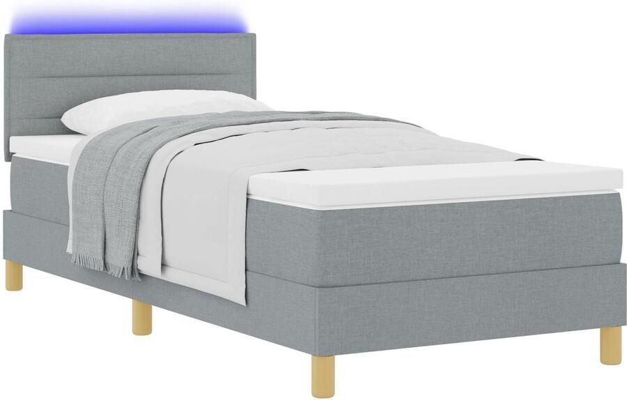 VidaXL Boxspringbed met Matras & LED Lichtgrijs 90x200 cm Stof - Foto 2