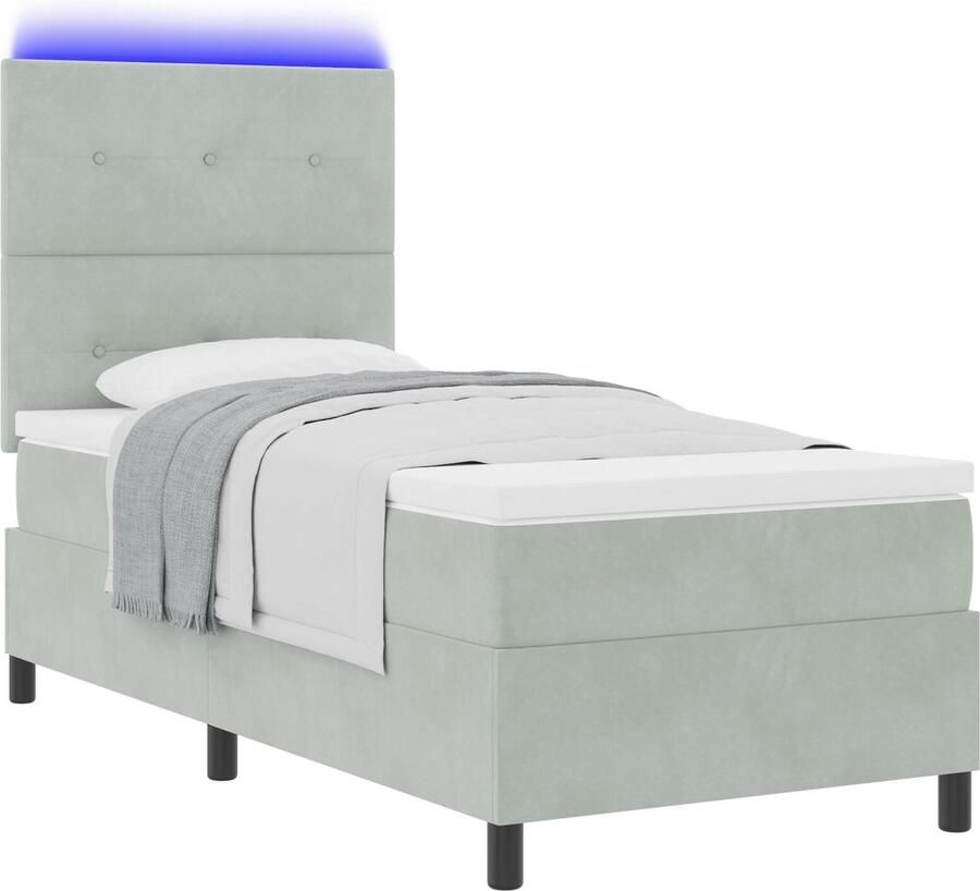 VidaXL Boxspring Bed Set van 5 Lichtgrijs Fluweel Pocketveren Schuim