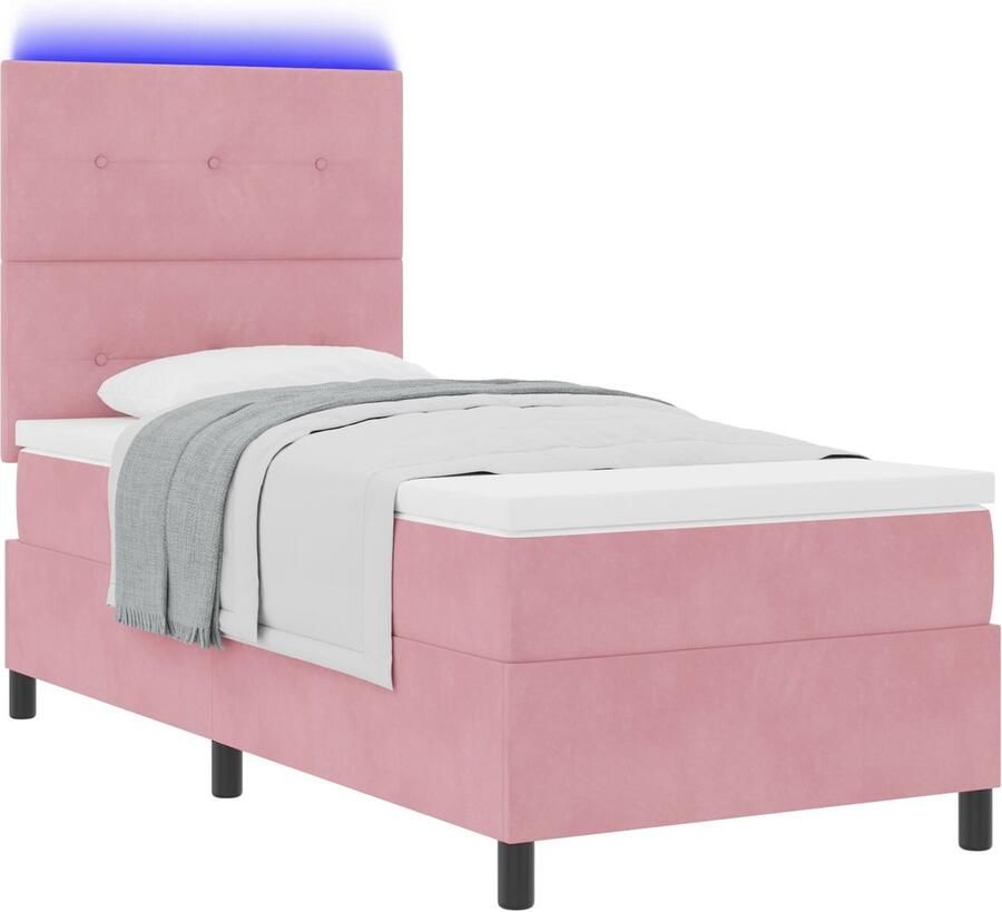 VidaXL Boxspringbed met Matras & LED Roze 100x200 cm Fluweel