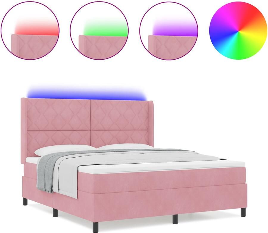 VidaXL Boxspringbed met Matras & LED Roze 180x200 cm Fluweel