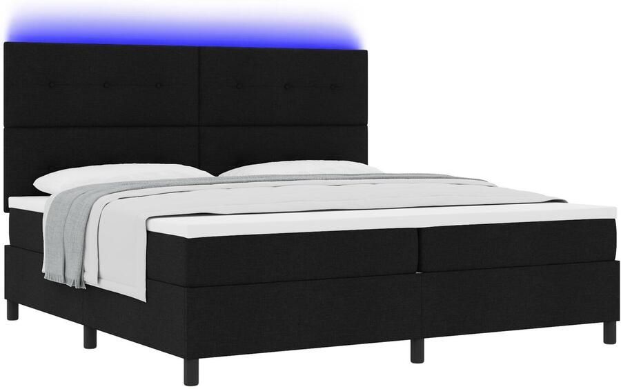 VidaXL Boxspringbed met Matras en LED Licht in Zwart 200 x 200 cm Stof - Foto 2