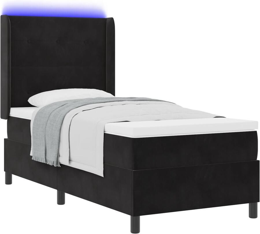 VidaXL LED boxspring bed met matras Zwart 80 x 200 cm Fluweel - Foto 2