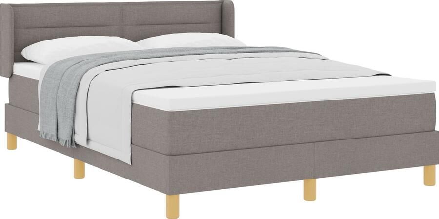VidaXL Boxspringbed met Matras Taupe 140x200 cm Stof Hoofdbord Lijnenontwerp Taupe 140 cm Stof
