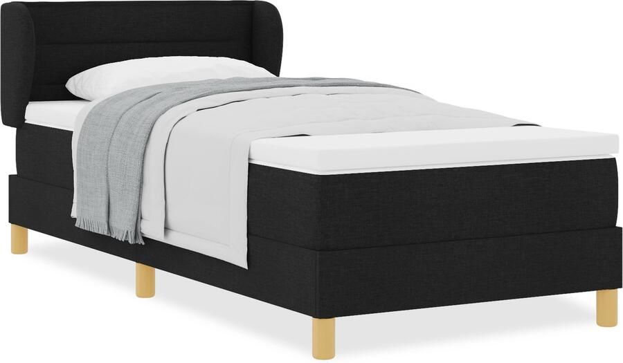 VidaXL Boxspringbed met Matras Crème 90x200 cm Stof Zwart 90 x 200 cm - Foto 2