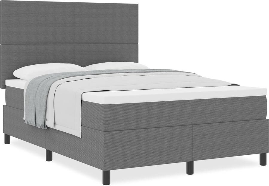VidaXL Boxspringbed met Matras Licht Grijs 160x200 cm Corduroy Stof - Foto 2