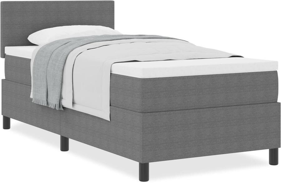 VidaXL Boxspring bed Lichtgrijs en wit 193 x 90 x 88 cm Katoenen stof