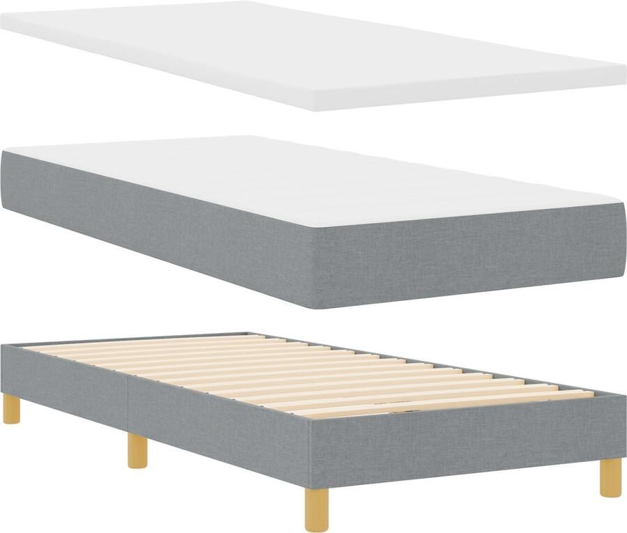 VidaXL Boxspring Bed met Matras in Lichtgrijs 100 x 200 cm Stof