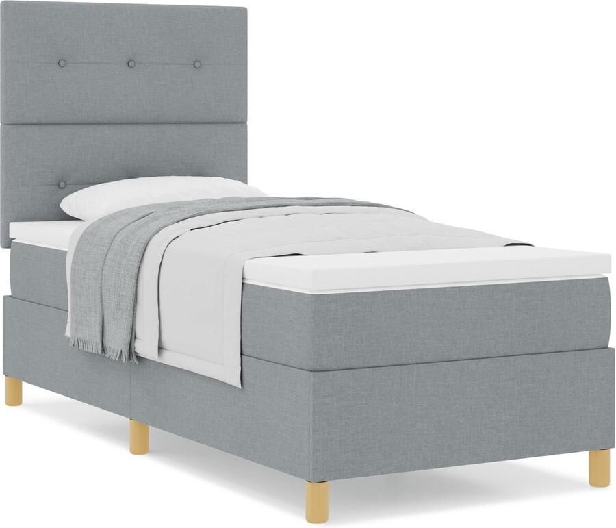 VidaXL Boxspring Bed met Matras Lichtgrijs 90x200 cm Stof - Foto 2