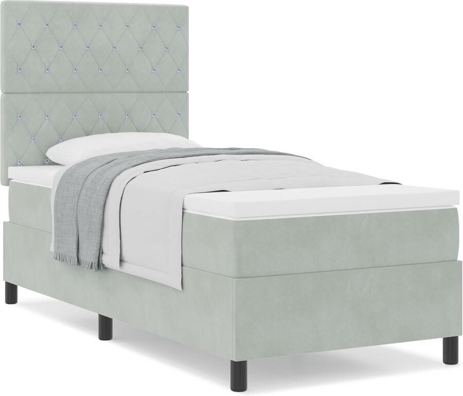 VidaXL Boxspring bed met matras Lichtgrijs 100 x 200 cm Fluweel - Foto 2