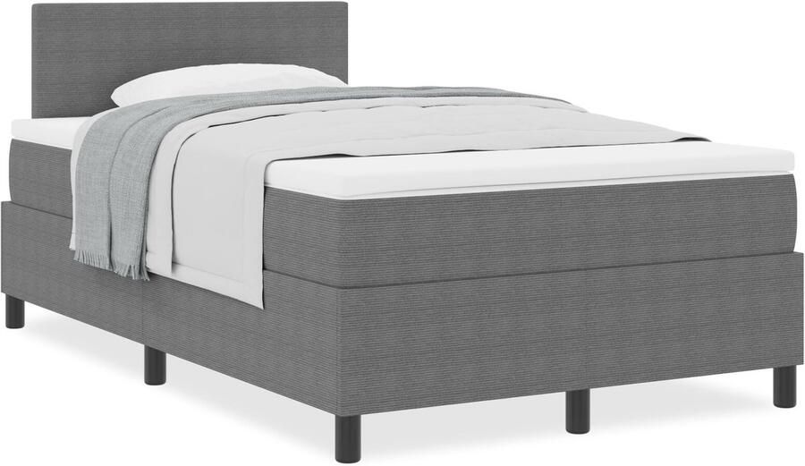 VidaXL Boxspring bed Lichtgrijs en wit 203 x 120 x 88 cm Katoenen stof - Foto 2