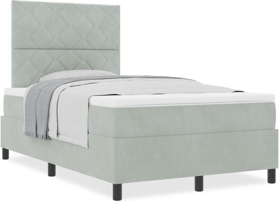 VidaXL Boxspring bed met matras Lichtgrijs 120 x 200 cm Fluweel - Foto 2