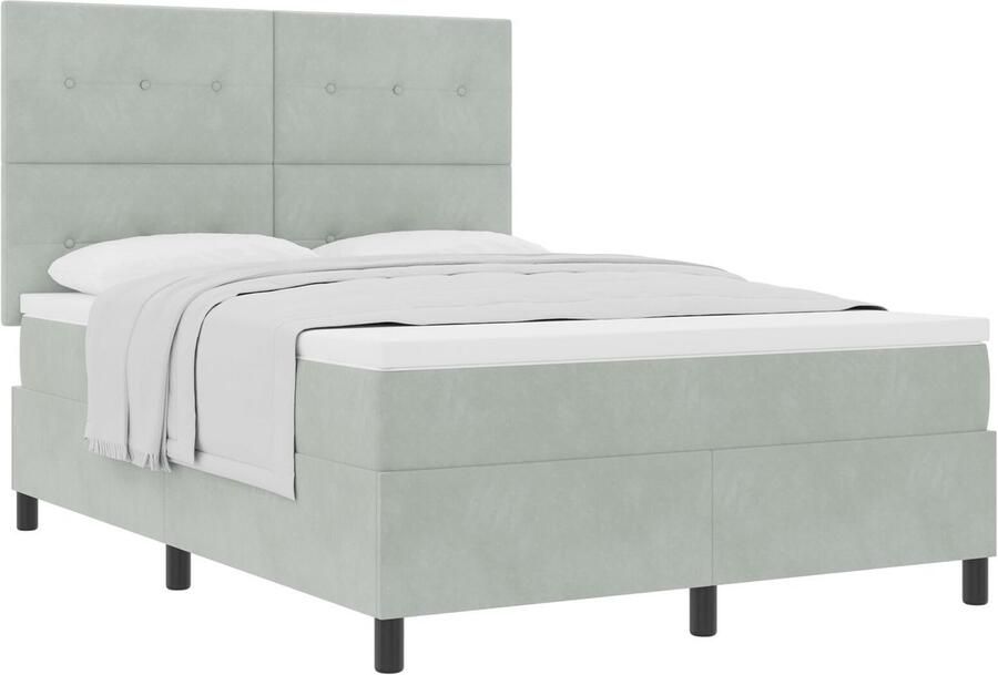 VidaXL Boxspring bed met matras Lichtgrijs 140 x 200 cm Fluweel - Foto 2