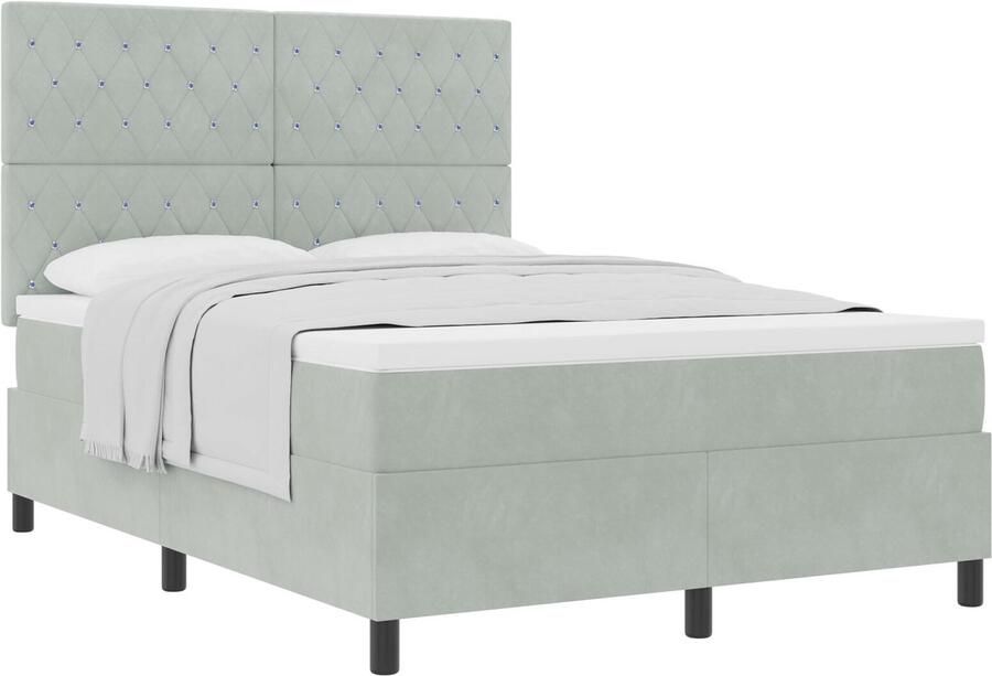 VidaXL Boxspring bed met matras Lichtgrijs 160 x 200 cm Fluweel - Foto 2