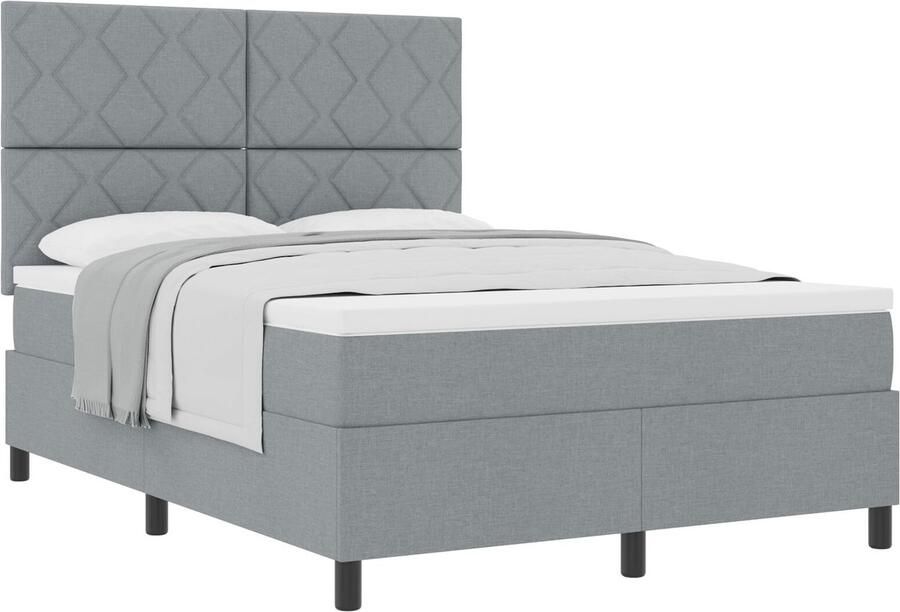 VidaXL Boxspring bed met matras Lichtgrijs 160 x 200 cm Stof - Foto 2