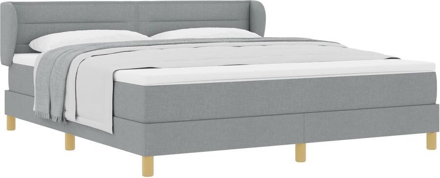 VidaXL Boxspring Bed met Matras Crème 90x200 cm Stof Set van 5 Lichtgrijs - Foto 2