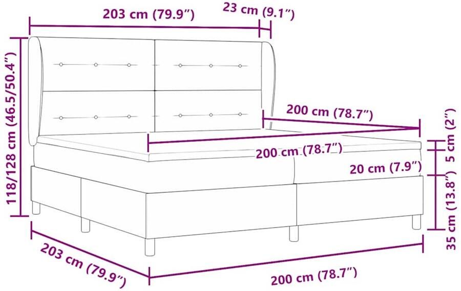 VidaXL Boxspring bed met matras Lichtgrijs 200 x 200 cm Stof - Foto 2