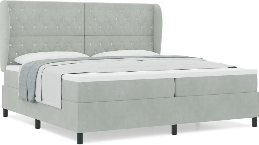 VidaXL Boxspring bed met matras Lichtgrijs 200 x 200 cm Fluweel - Foto 2