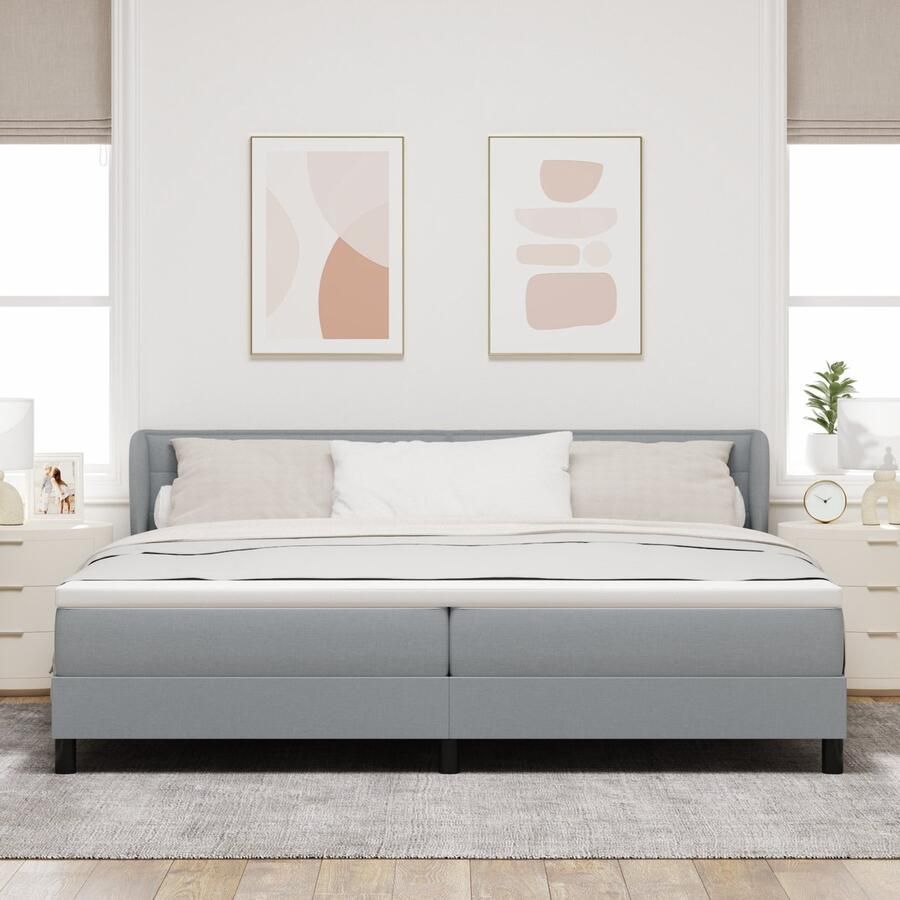 VidaXL Boxspringbed met matras met matras Lichtgrijs 200 x 200 cm Stof - Foto 2