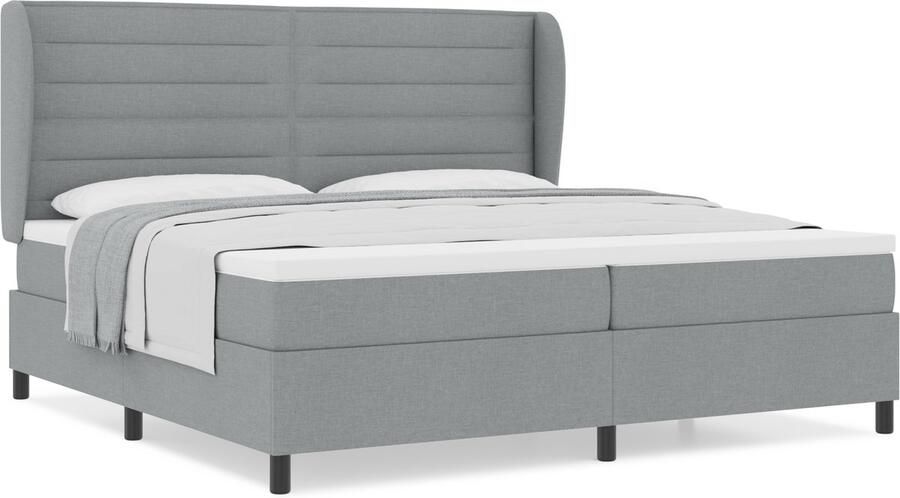 VidaXL Boxspring bed met matras Lichtgrijs 200 x 200 cm Stof - Foto 2