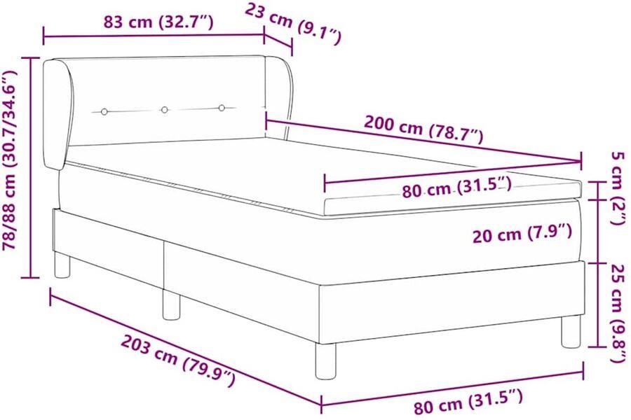 VidaXL Boxspringbed met matras met matras Lichtgrijs 80 x 200 cm Stof - Foto 2