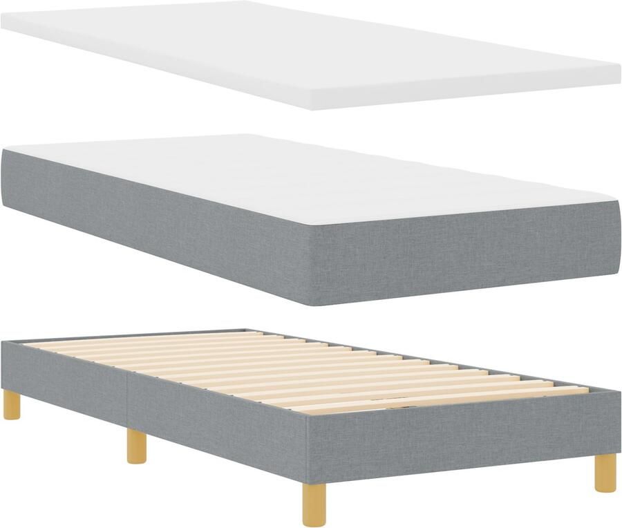 VidaXL Boxspringbed met Matras Lichtgrijs 90x200 cm Stof Hoofdbord Diamantblokken Ontwerp Lichtgrijs 90 cm Stof