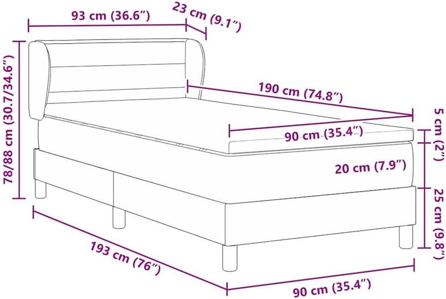 VidaXL Boxspringbed met matras met matras Lichtgrijs 90 x 190 cm Stof - Foto 2