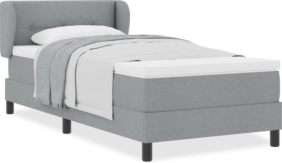VidaXL Boxspringbed met matras met matras Lichtgrijs 90 x 200 cm Stof - Foto 2
