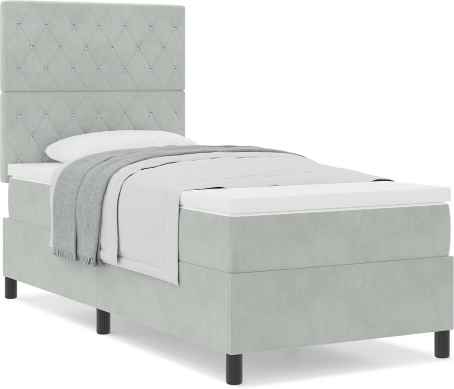 VidaXL Boxspring bed met matras Lichtgrijs 90 x 190 cm Fluweel