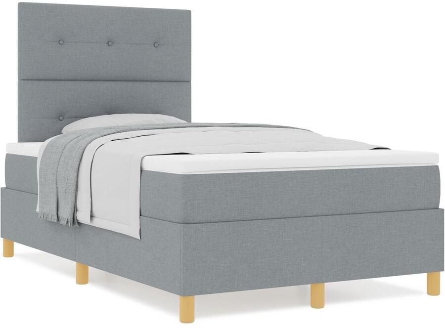VidaXL Boxspring bed met hoofdeinde Lichtgrijs 120 x 190 cm Stof - Foto 2