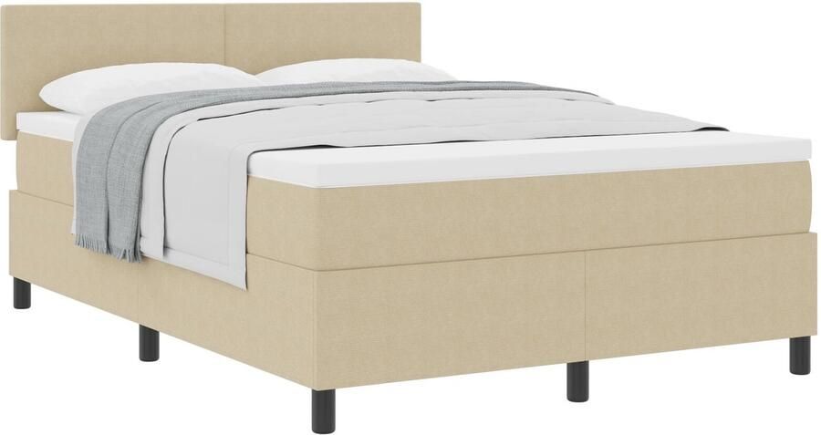 VidaXL Boxspringbed met Matras & LED Licht Groen Grijs 140x200 cm Corduroy Stof - Foto 2