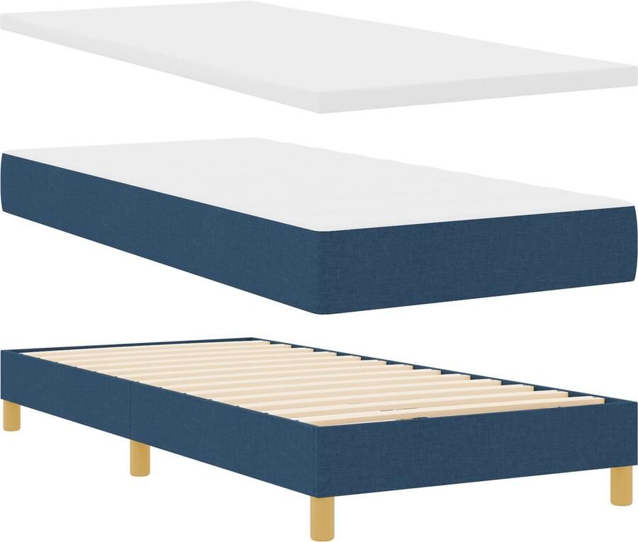 VidaXL Boxspring Bed met Matras in Blauw 90 x 200 cm Stof
