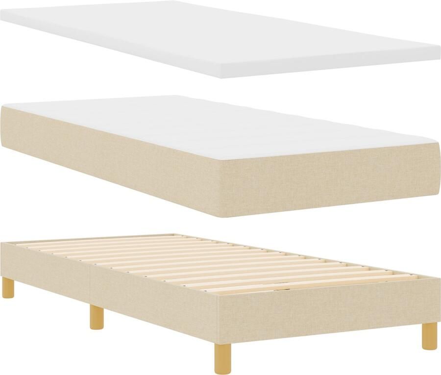 VidaXL Boxspringbed met matras met hoofdeinde Crème 80 x 200 cm Stof
