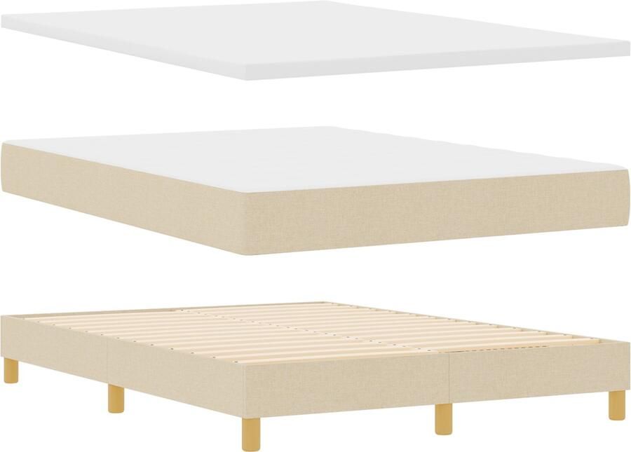VidaXL Boxspringbed met matras met hoofdeinde Crème 140 x 200 cm Stof