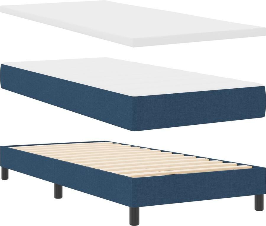 VidaXL Boxspring Bed met Matras in Blauw 140 x 190 cm Stof