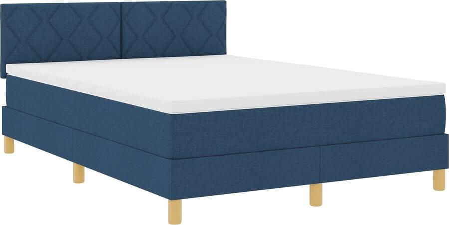 VidaXL Boxspring bed met matras met hoofdeinde Blauw 140 x 190 cm Stof - Foto 3