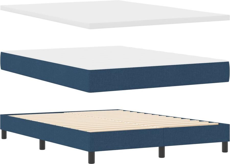 VidaXL Boxspring Bed met Matras Blauw 160x200 cm Stof Hoofdeinde Diamant Blokken Ontwerp Blauw 160 cm Stof