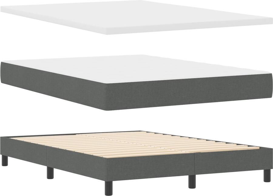 VidaXL Boxspringbed met Matras Donkergrijs 140 x 190 cm Stof Hoofdeinde Lijnen Ontwerp Donkergrijs 140 cm Stof