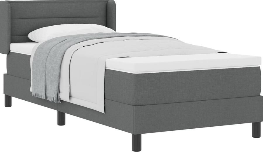 VidaXL Boxspringbed met matras donkergrijs 80x200 cm stof Hoofdeinde lijnen ontwerp donkergrijs 80 cm stof