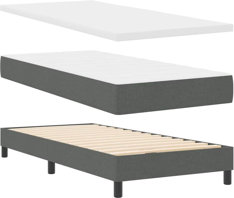 VidaXL Boxspringbed met matras met matras Donkergrijs 90 x 200 cm Stof