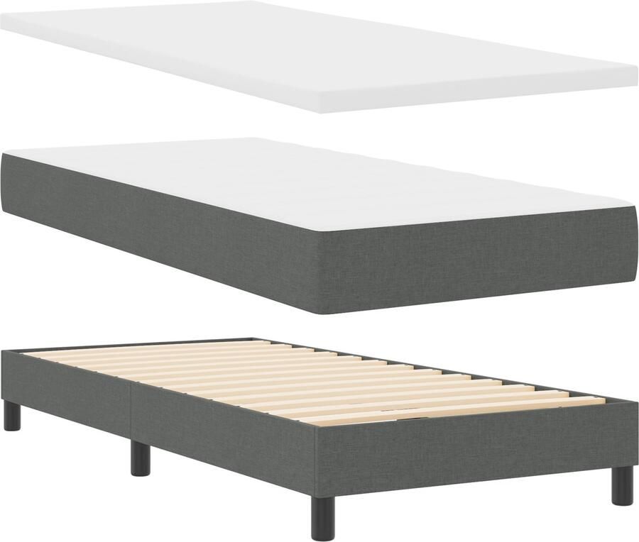 VidaXL Boxspringbed met matras donkergrijs 90x190 cm stof hoofdbord diamanten blokken ontwerp donkergrijs 90 cm stof