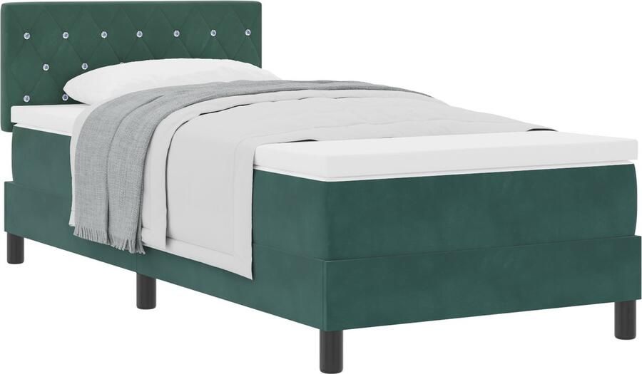 VidaXL Boxspringbed met Matras met matras Donkergroen 90 x 200 cm Stof