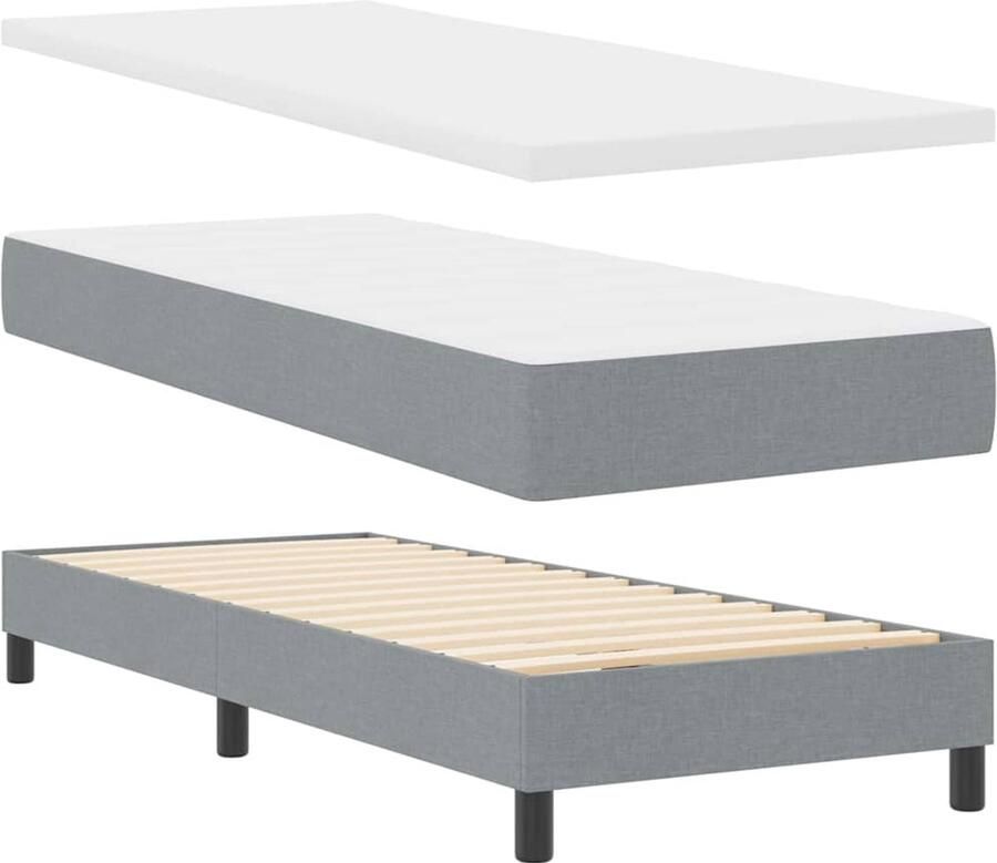 VidaXL Boxspringbed met matras met matras Lichtgrijs 80 x 200 cm Stof - Foto 3
