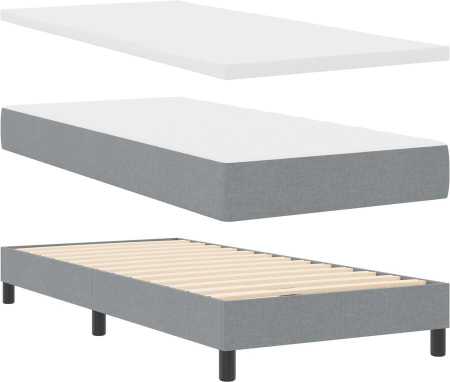 VidaXL Boxspringbed met matras met matras Lichtgrijs 90 x 200 cm Stof