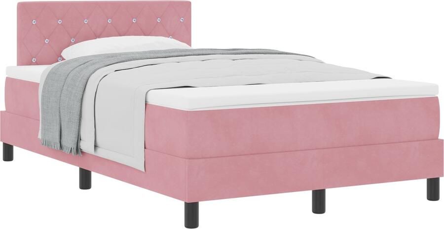 VidaXL Boxspringbed met Matras met matras Roze 120 x 190 cm Stof - Foto 2