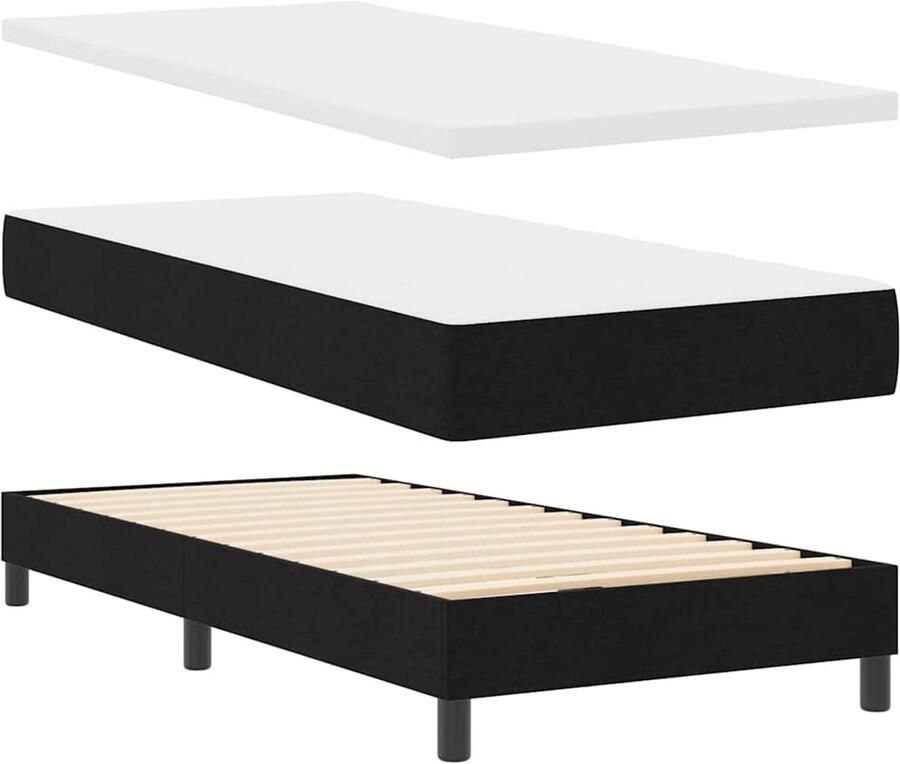 VidaXL Boxspringbed met matras met matras Zwart 90 x 190 cm Stof
