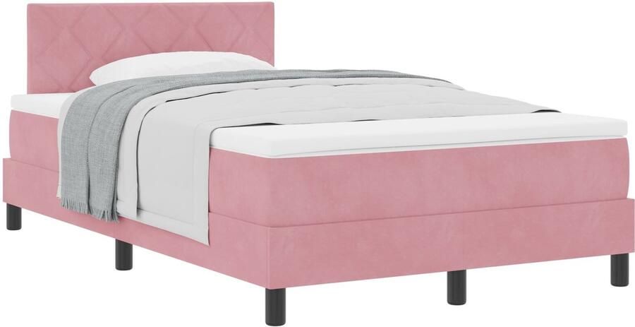 VidaXL Boxspringbed met Matras met matras Roze 120 x 200 cm Stof - Foto 2