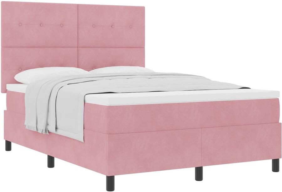 VidaXL Boxspringbed met Matras Roze 140x190 cm Fluweel - Foto 2