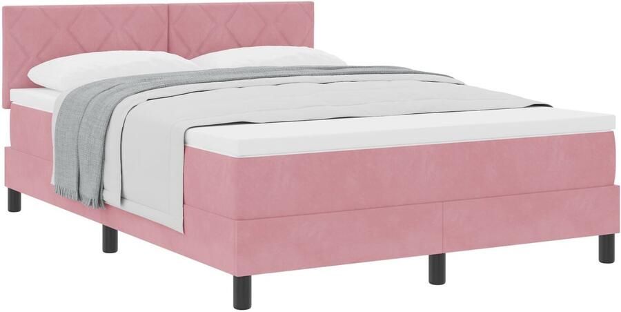 VidaXL Boxspringbed met Matras Roze 140x190 cm Fluweel - Foto 2