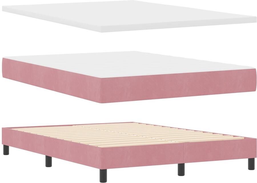 VidaXL Boxspringbed met Matras Roze 140x200 cm Fluweel - Foto 2