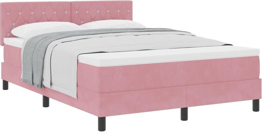 VidaXL Boxspringbed met Matras met matras Roze 160 x 200 cm Stof - Foto 2
